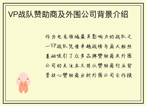 VP战队赞助商及外围公司背景介绍